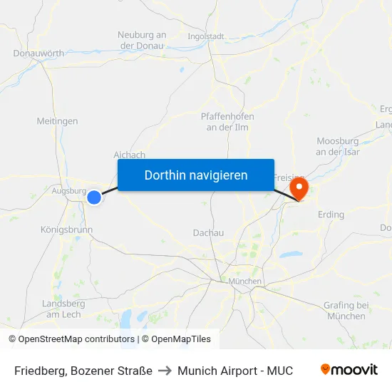 Friedberg, Bozener Straße to Munich Airport - MUC map