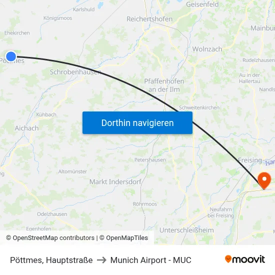 Pöttmes, Hauptstraße to Munich Airport - MUC map