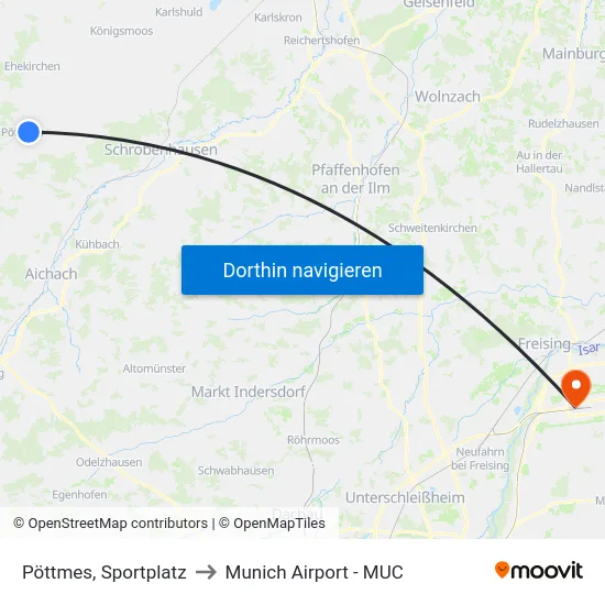 Pöttmes, Sportplatz to Munich Airport - MUC map