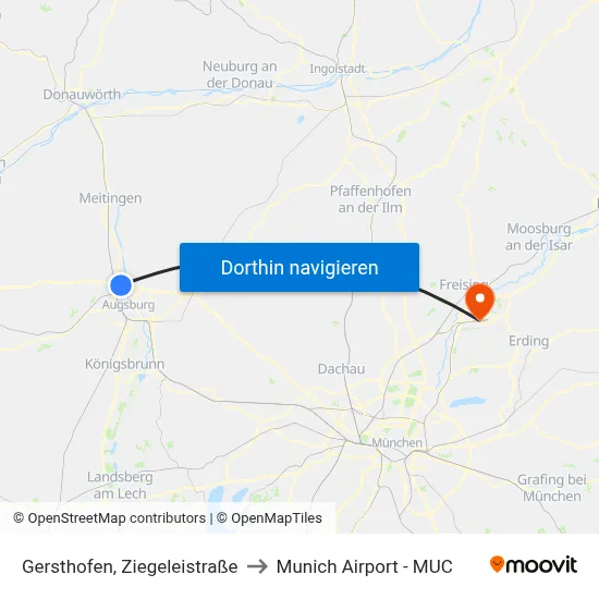 Gersthofen, Ziegeleistraße to Munich Airport - MUC map