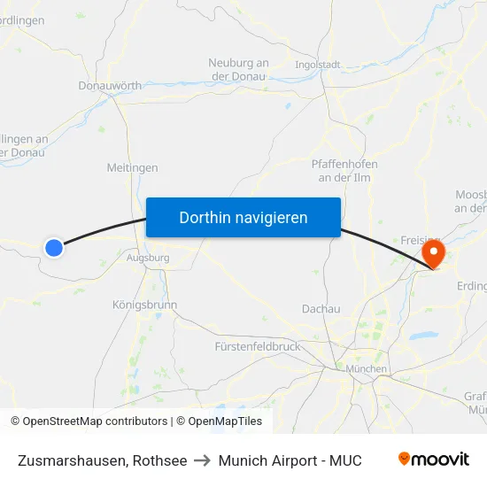 Zusmarshausen, Rothsee to Munich Airport - MUC map