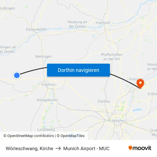 Wörleschwang, Kirche to Munich Airport - MUC map