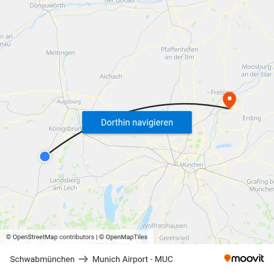 Schwabmünchen to Munich Airport - MUC map