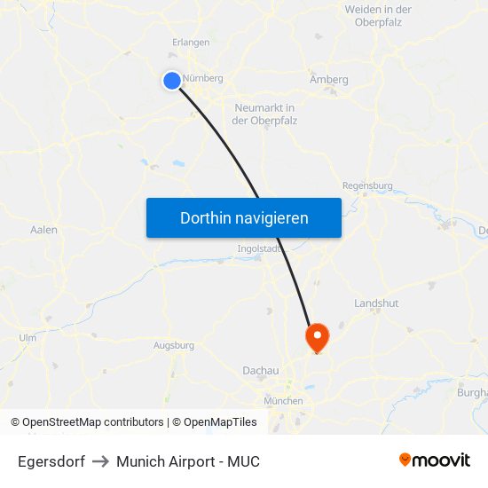 Egersdorf to Munich Airport - MUC map