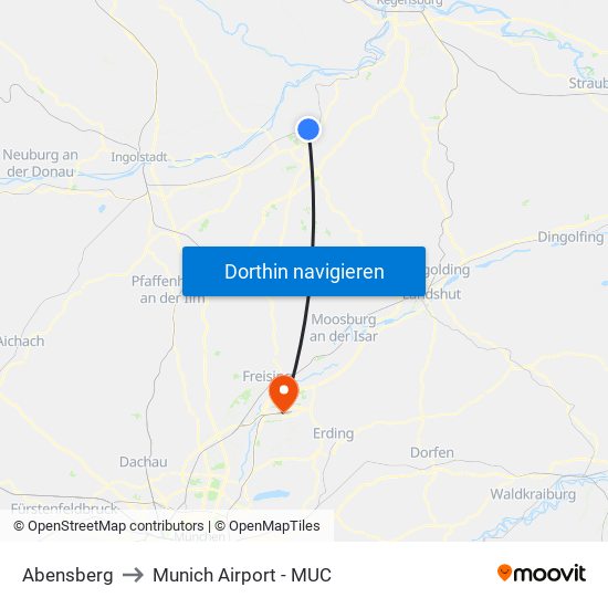 Abensberg to Munich Airport - MUC map