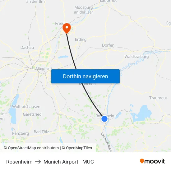 Rosenheim to Munich Airport - MUC map