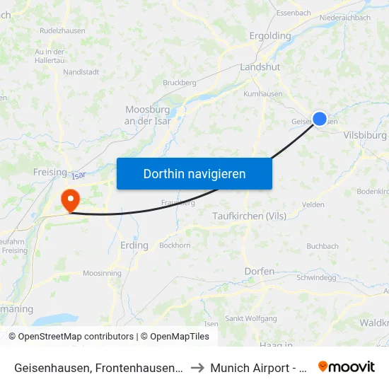 Geisenhausen, Frontenhausener Str. to Munich Airport - MUC map