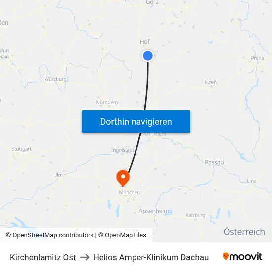 Kirchenlamitz Ost to Helios Amper-Klinikum Dachau map