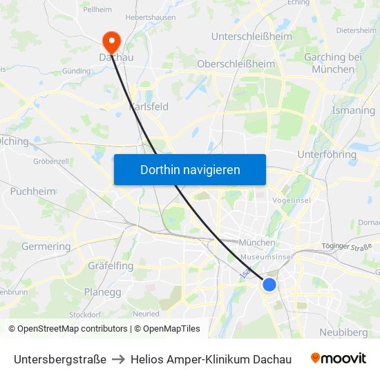 Untersbergstraße to Helios Amper-Klinikum Dachau map