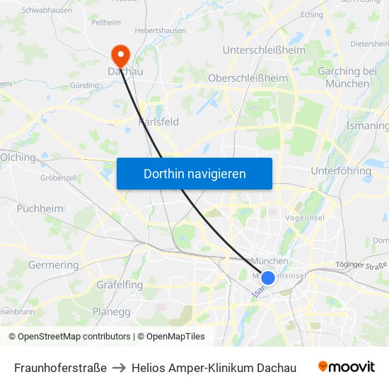 Fraunhoferstraße to Helios Amper-Klinikum Dachau map
