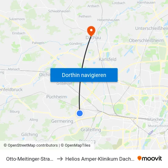 Otto-Meitinger-Straße to Helios Amper-Klinikum Dachau map