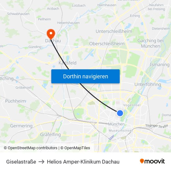 Giselastraße to Helios Amper-Klinikum Dachau map