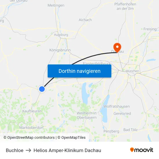 Buchloe to Helios Amper-Klinikum Dachau map