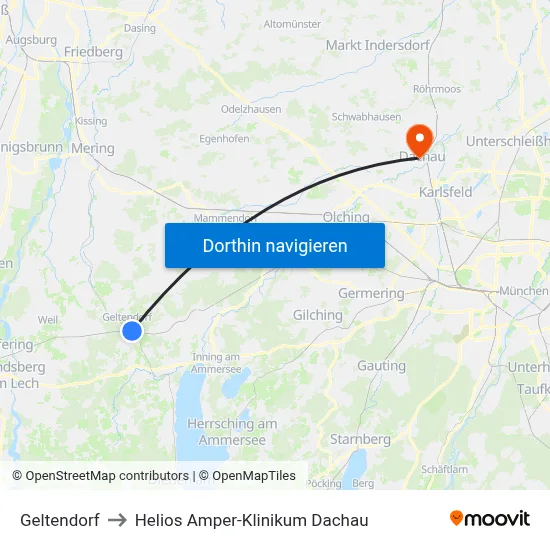 Geltendorf to Helios Amper-Klinikum Dachau map