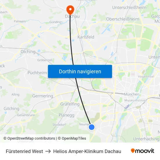 Fürstenried West to Helios Amper-Klinikum Dachau map