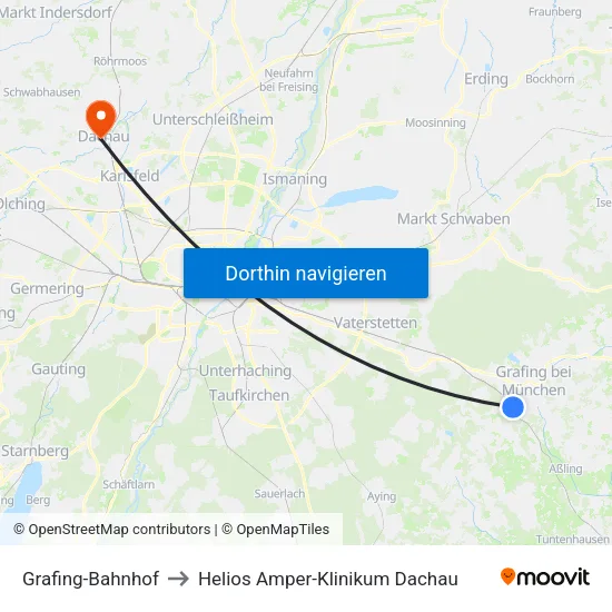 Grafing-Bahnhof to Helios Amper-Klinikum Dachau map