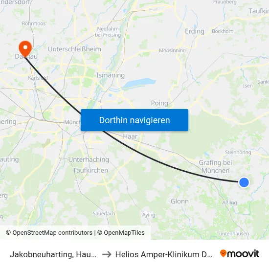 Jakobneuharting, Hauptstr. to Helios Amper-Klinikum Dachau map