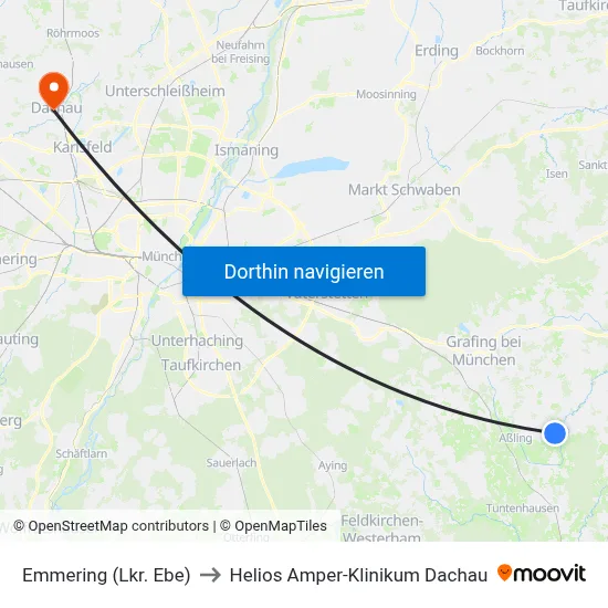 Emmering (Lkr. Ebe) to Helios Amper-Klinikum Dachau map