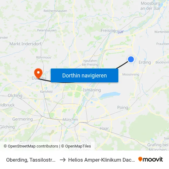 Oberding, Tassilostraße to Helios Amper-Klinikum Dachau map