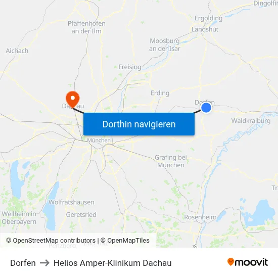 Dorfen to Helios Amper-Klinikum Dachau map