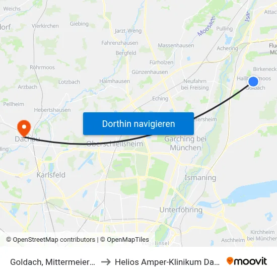 Goldach, Mittermeierweg to Helios Amper-Klinikum Dachau map