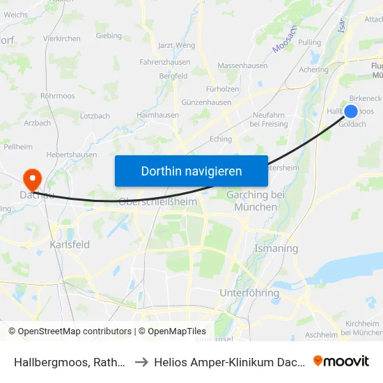 Hallbergmoos, Rathaus to Helios Amper-Klinikum Dachau map