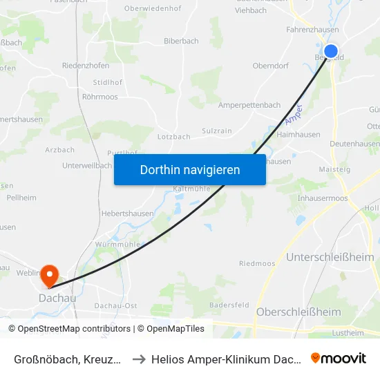 Großnöbach, Kreuzung to Helios Amper-Klinikum Dachau map