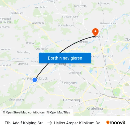 Ffb, Adolf-Kolping-Straße to Helios Amper-Klinikum Dachau map