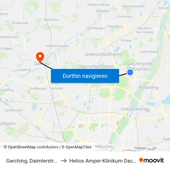 Garching, Daimlerstraße to Helios Amper-Klinikum Dachau map
