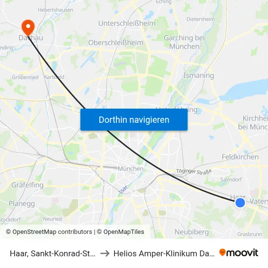 Haar, Sankt-Konrad-Straße to Helios Amper-Klinikum Dachau map