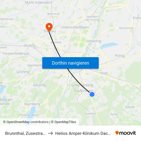 Brunnthal, Zusestraße to Helios Amper-Klinikum Dachau map