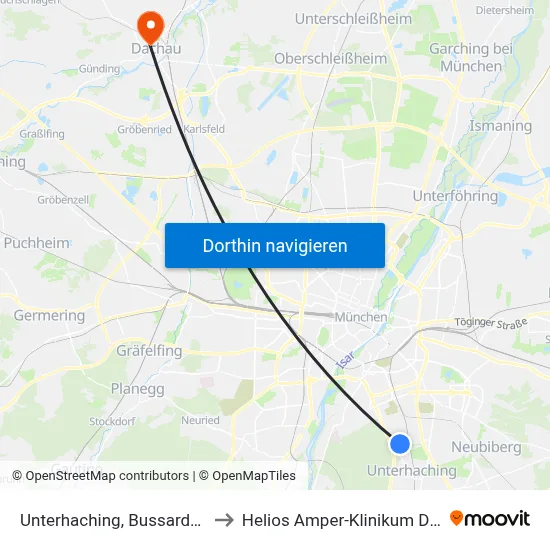 Unterhaching, Bussardstraße to Helios Amper-Klinikum Dachau map