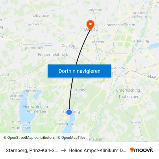 Starnberg, Prinz-Karl-Straße to Helios Amper-Klinikum Dachau map