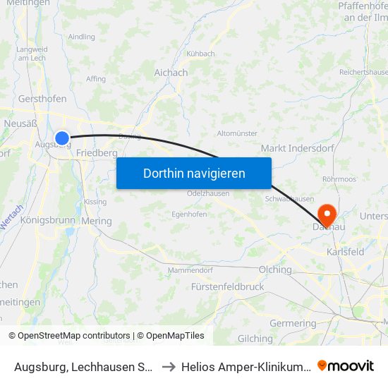 Augsburg, Lechhausen Schlößle E to Helios Amper-Klinikum Dachau map