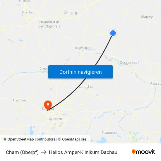 Cham (Oberpf) to Helios Amper-Klinikum Dachau map