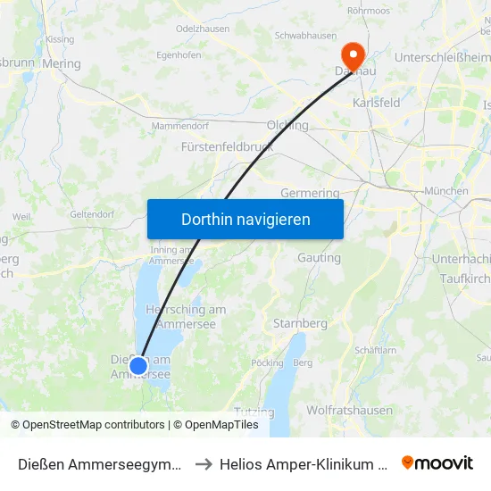 Dießen Ammerseegymnasium to Helios Amper-Klinikum Dachau map