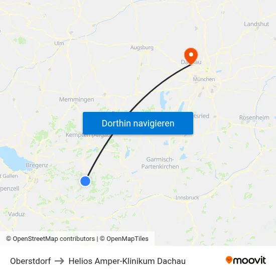 Oberstdorf to Helios Amper-Klinikum Dachau map