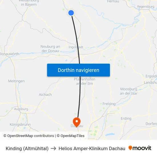 Kinding (Altmühltal) to Helios Amper-Klinikum Dachau map