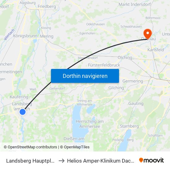 Landsberg Hauptplatz to Helios Amper-Klinikum Dachau map
