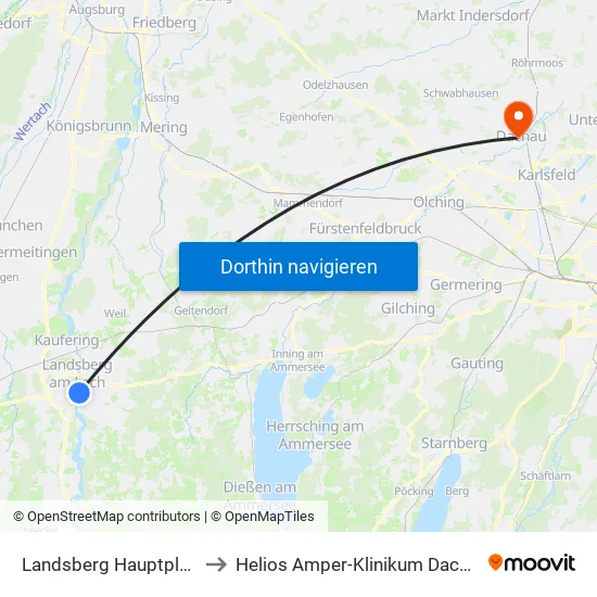 Landsberg Hauptplatz to Helios Amper-Klinikum Dachau map
