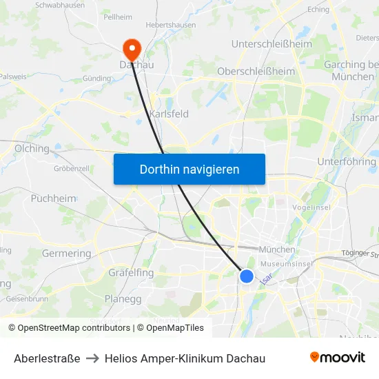 Aberlestraße to Helios Amper-Klinikum Dachau map