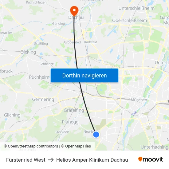 Fürstenried West to Helios Amper-Klinikum Dachau map