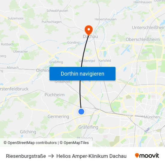 Riesenburgstraße to Helios Amper-Klinikum Dachau map