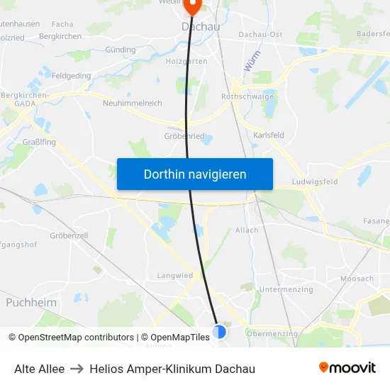 Alte Allee to Helios Amper-Klinikum Dachau map