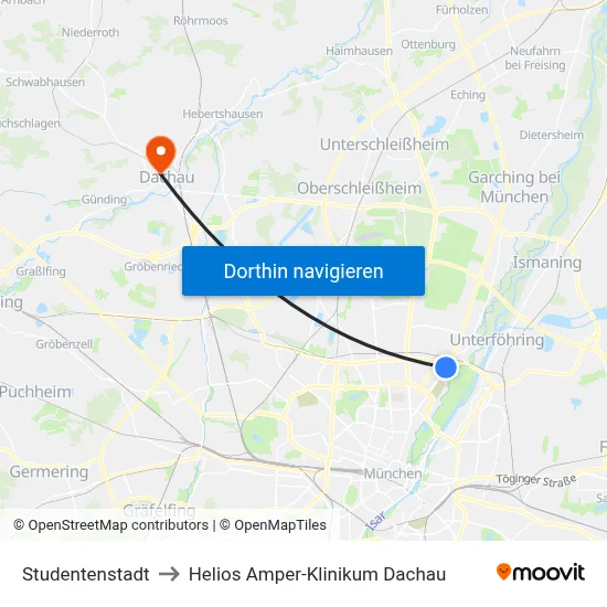 Studentenstadt to Helios Amper-Klinikum Dachau map