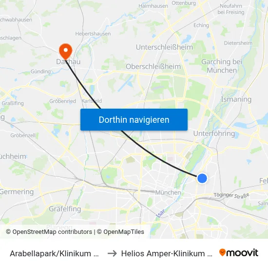 Arabellapark/Klinikum Bogenh. to Helios Amper-Klinikum Dachau map