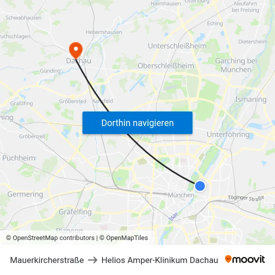 Mauerkircherstraße to Helios Amper-Klinikum Dachau map