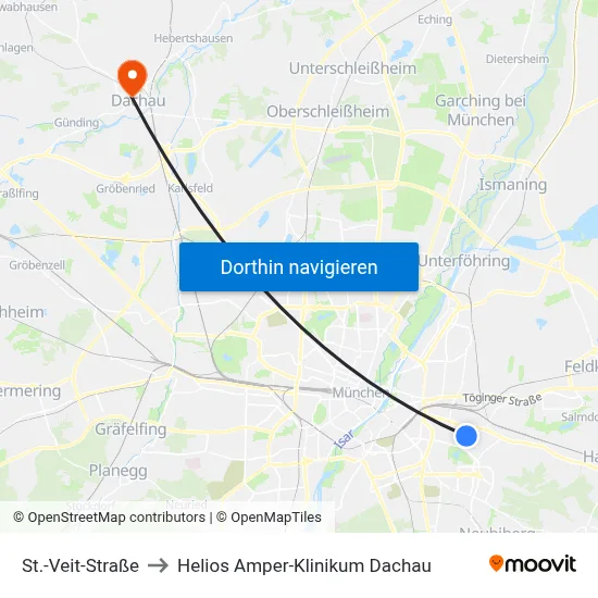 St.-Veit-Straße to Helios Amper-Klinikum Dachau map