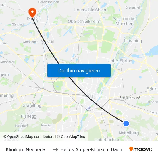 Klinikum Neuperlach to Helios Amper-Klinikum Dachau map
