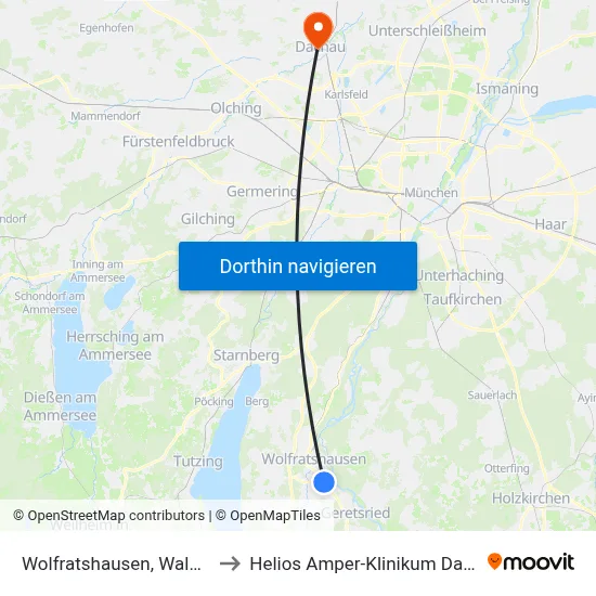 Wolfratshausen, Waldram to Helios Amper-Klinikum Dachau map